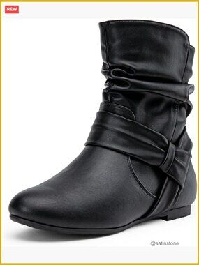 Slouch Ankle Flat Boots Fashion Short Low Heel Side Zip Booties